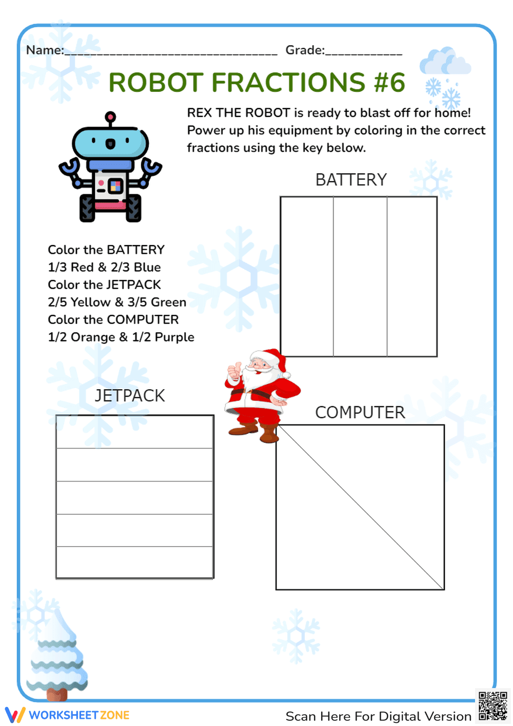 Innovative Robot Fractions Worksheet - Page 1