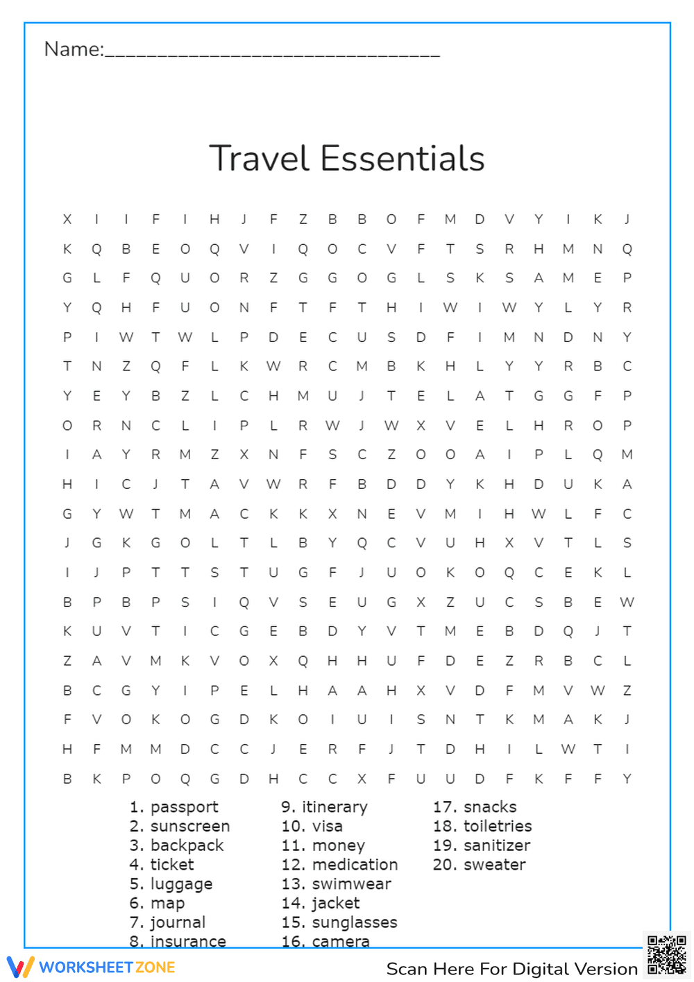 Travel Essentials Word Search - Page 1