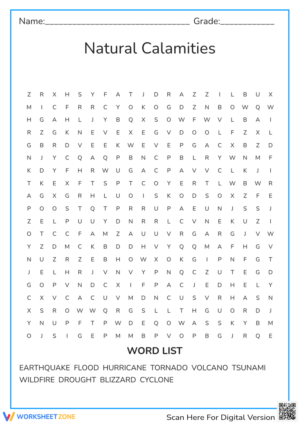 Natural Calamities Word Search - Page 1