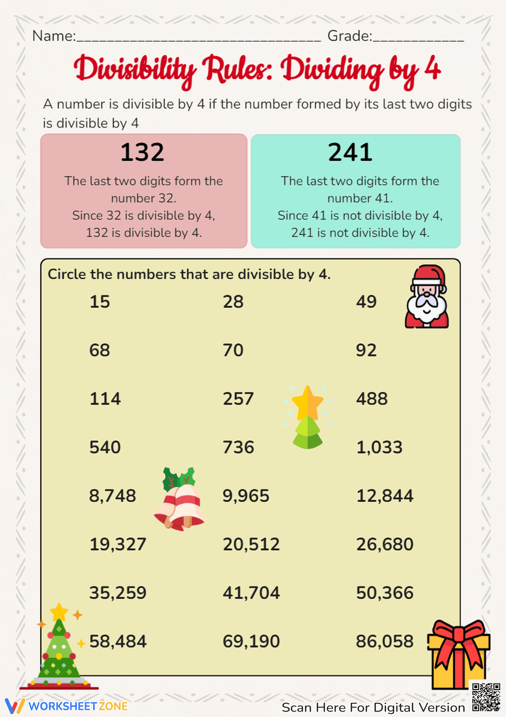 Practice Divisibility Rules: Dividing by 4 - Page 1