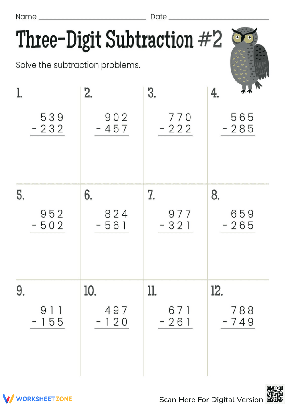 Master 3-Digit Subtraction – Challenge Worksheet - Page 1