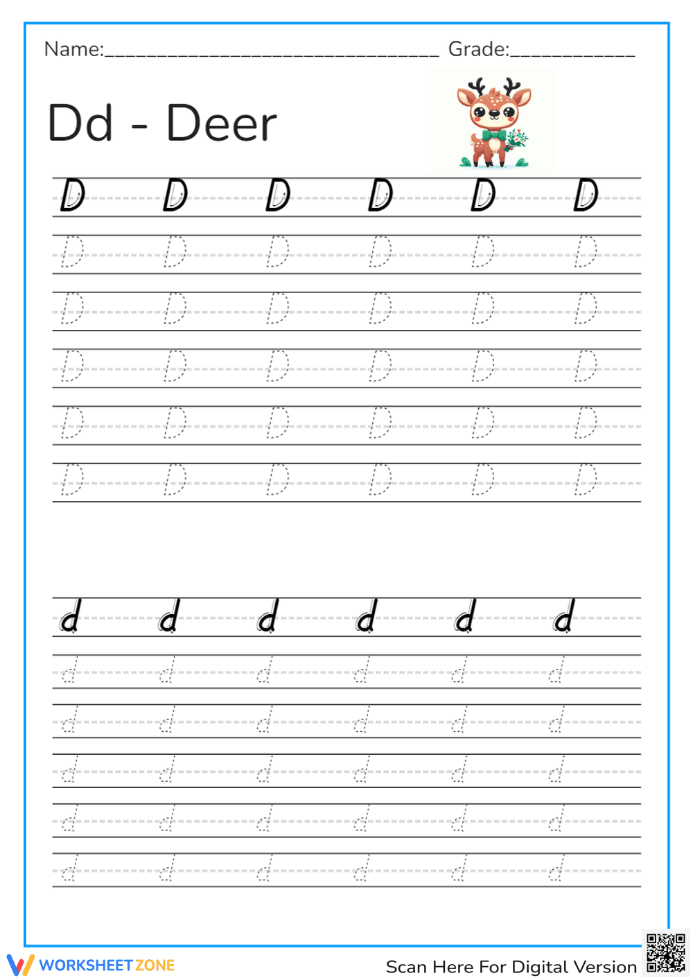 Deer-lightful Letter D Handwriting Practice - Page 1