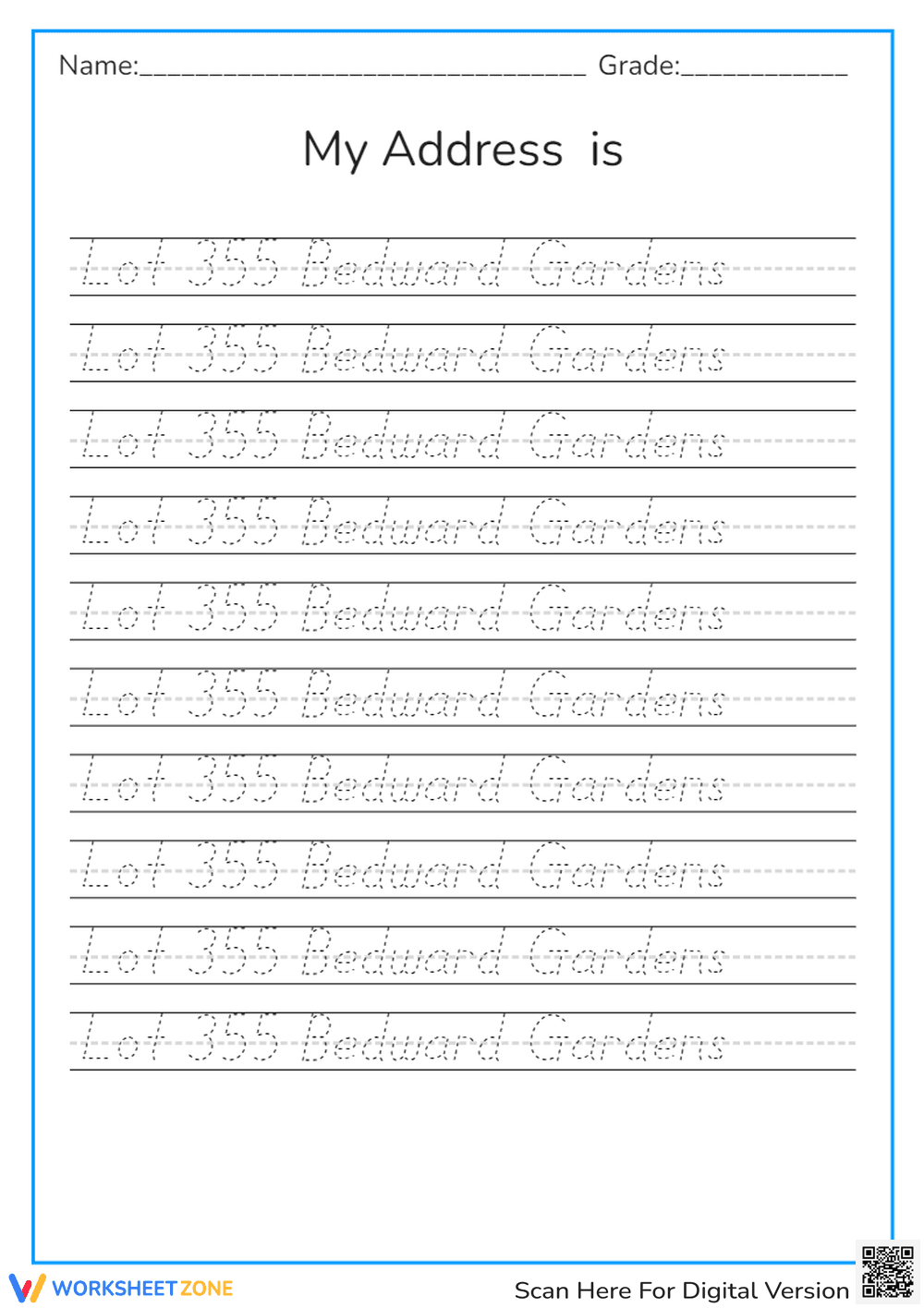 My Address Writing Practice Worksheet - Page 1