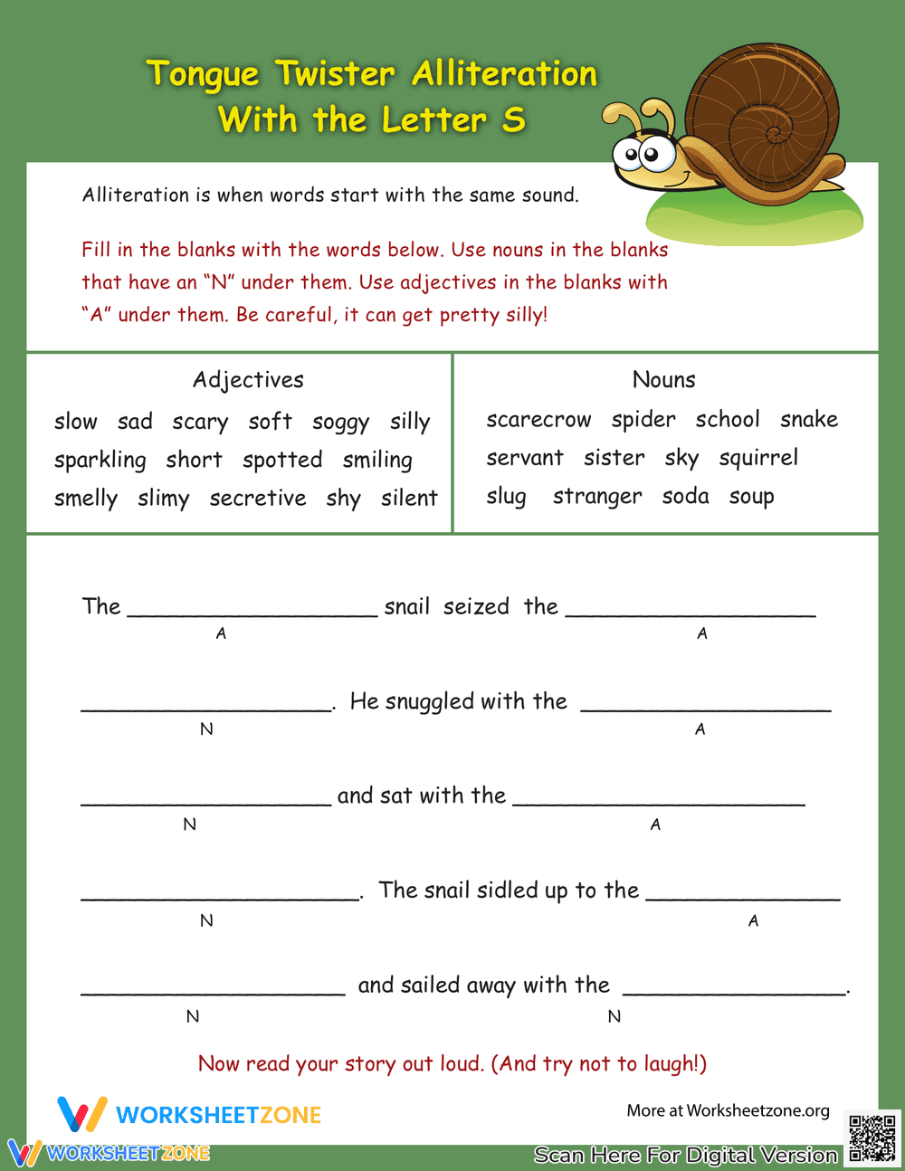 Alliteration Tongue Twisters: Practice with 'S' - Page 1
