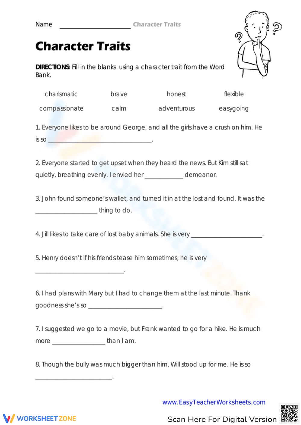 Character Traits Worksheet - Page 1