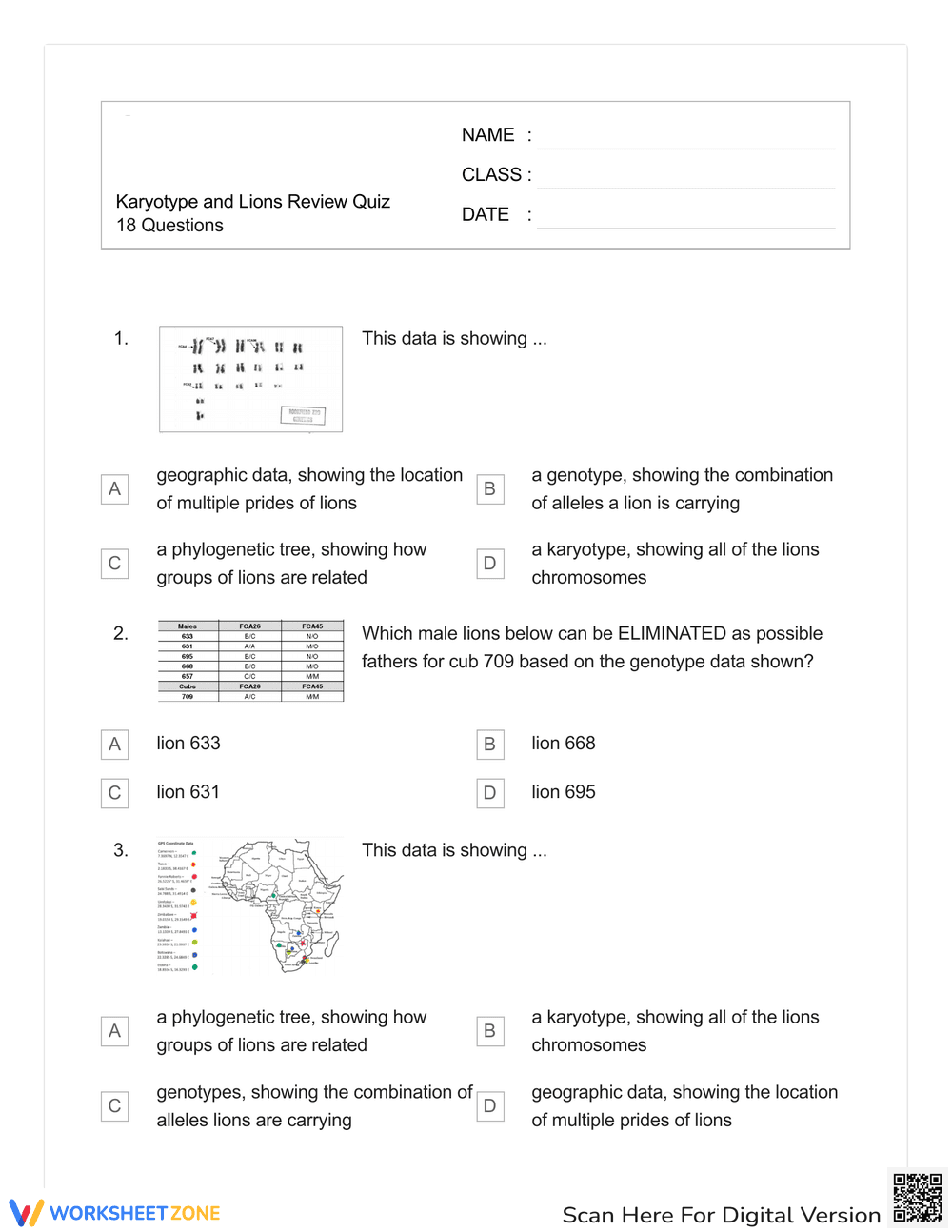 Karyotype and Lions Review Quiz - Page 1