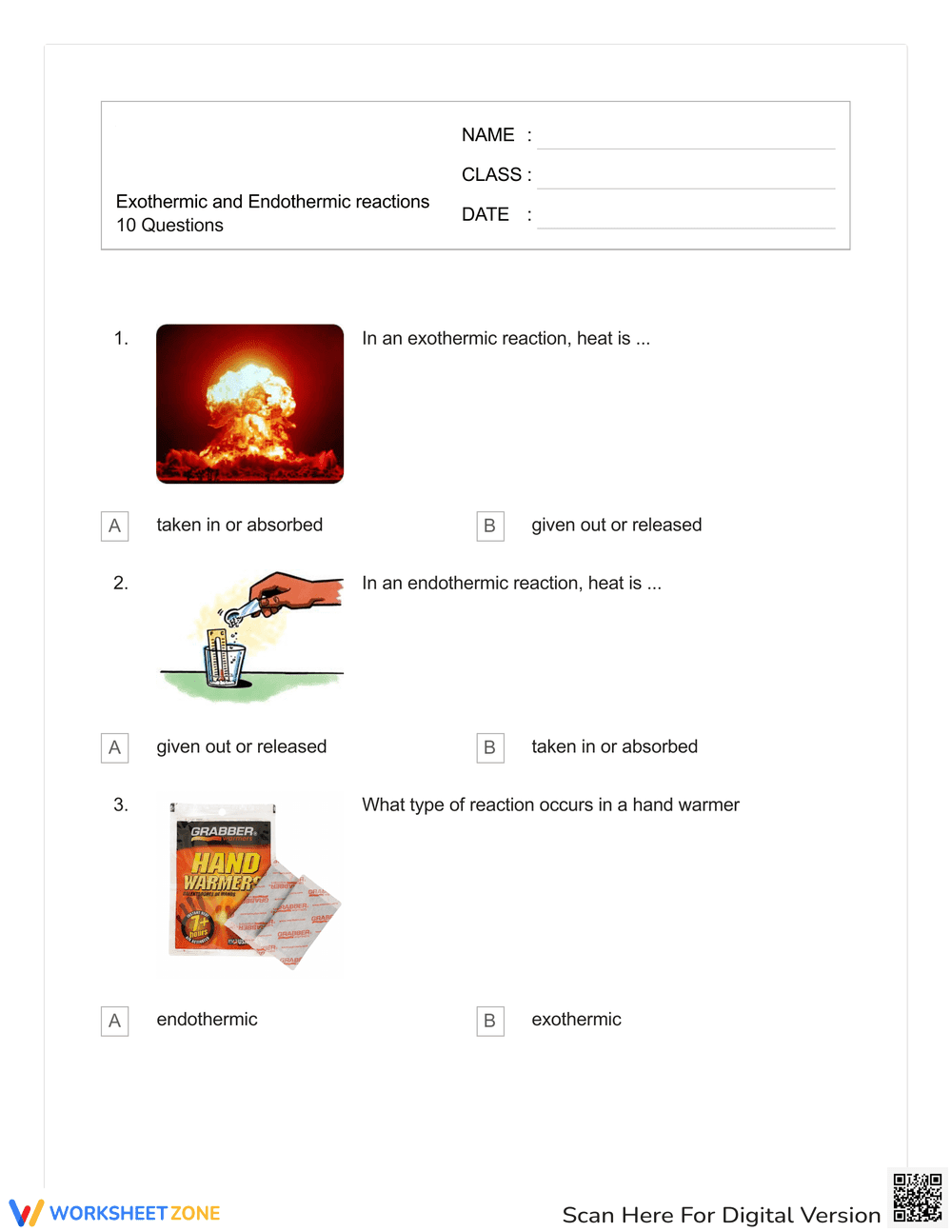 Exothermic Reactions Review Sheet - Page 1