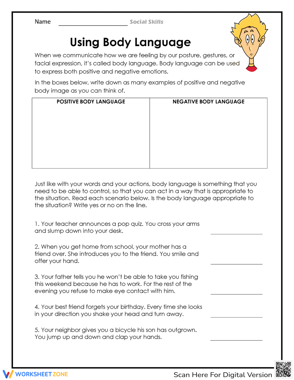 Understanding Body Language Worksheet Activity - Page 1