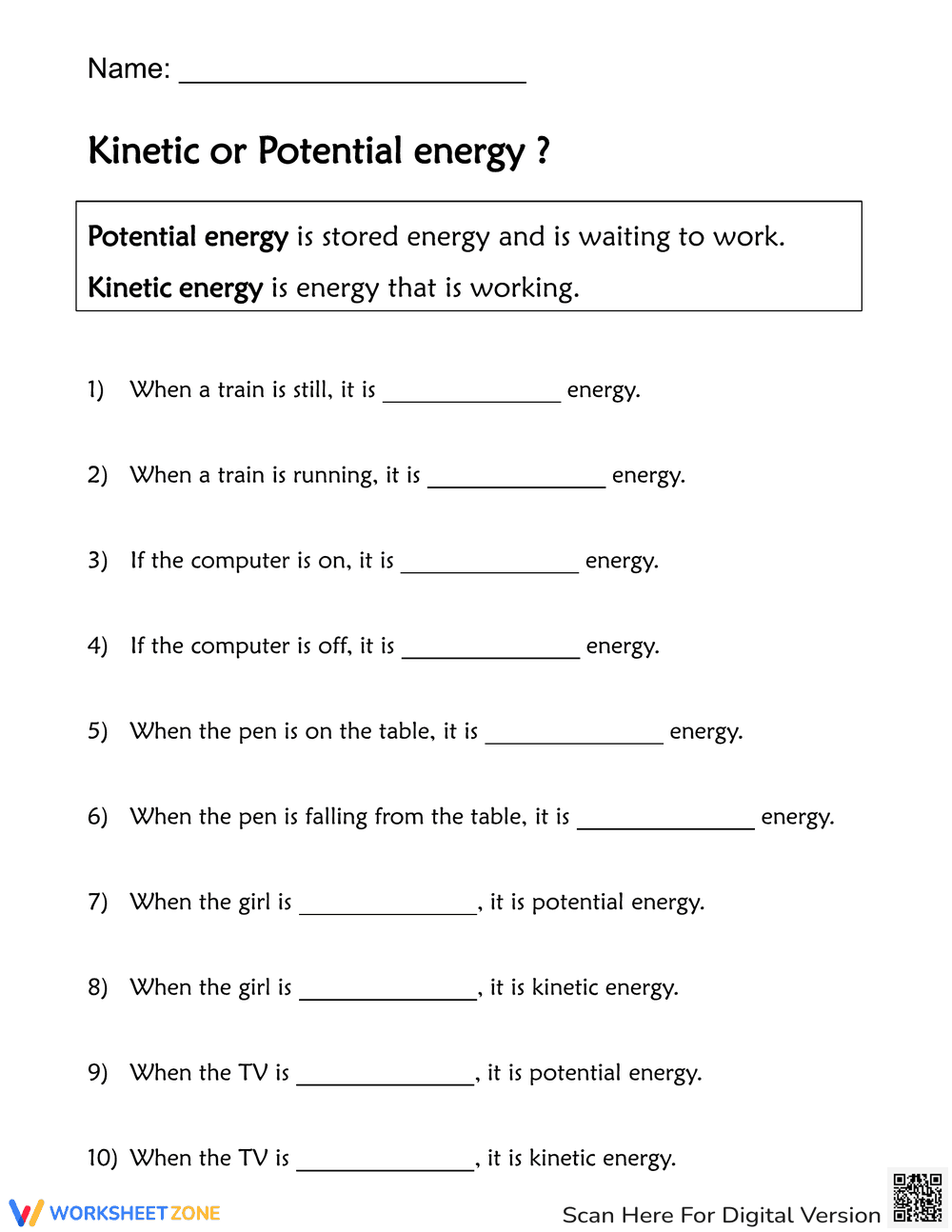 Energy Types – Kinetic & Potential Energy - Page 1
