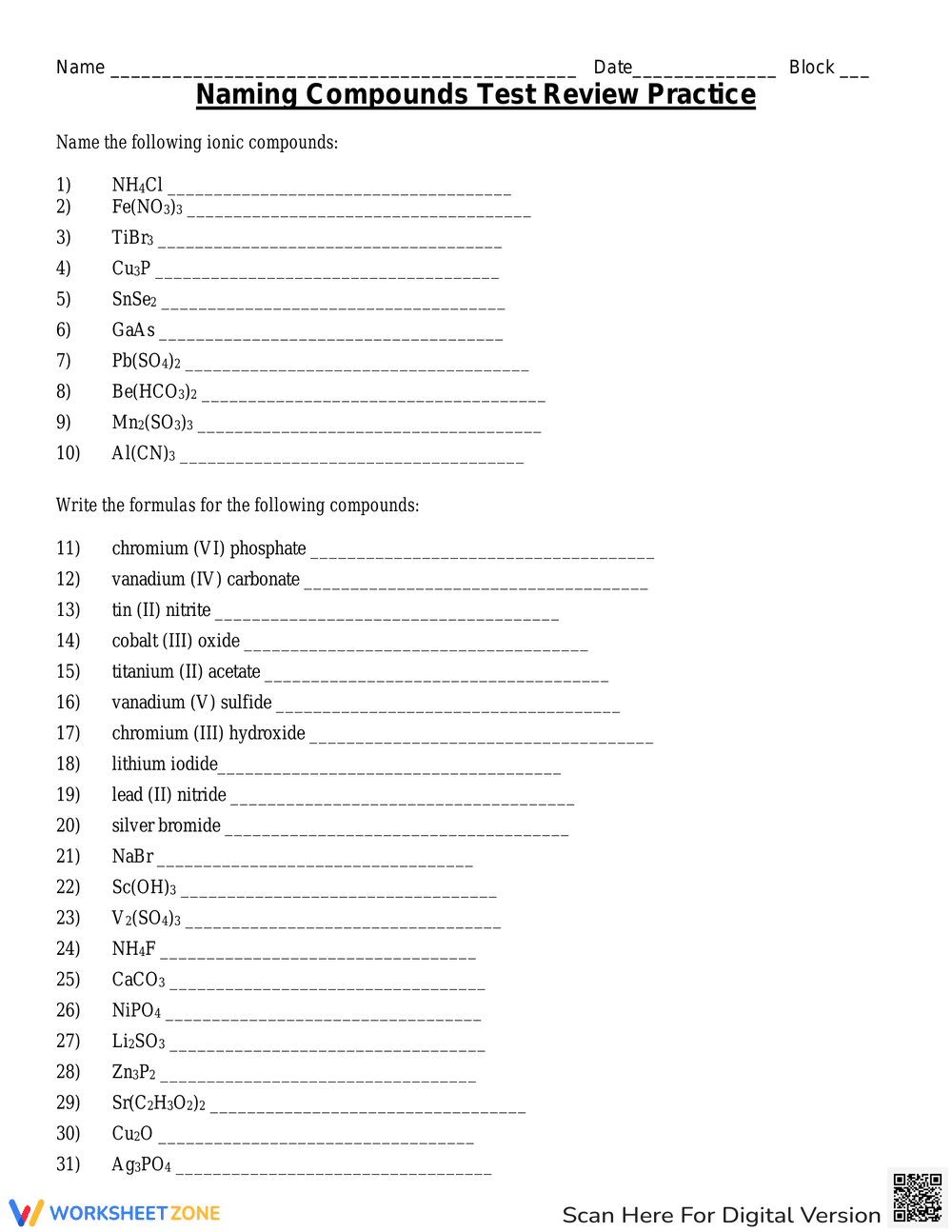 Naming Chemical Compounds Practice - Page 1