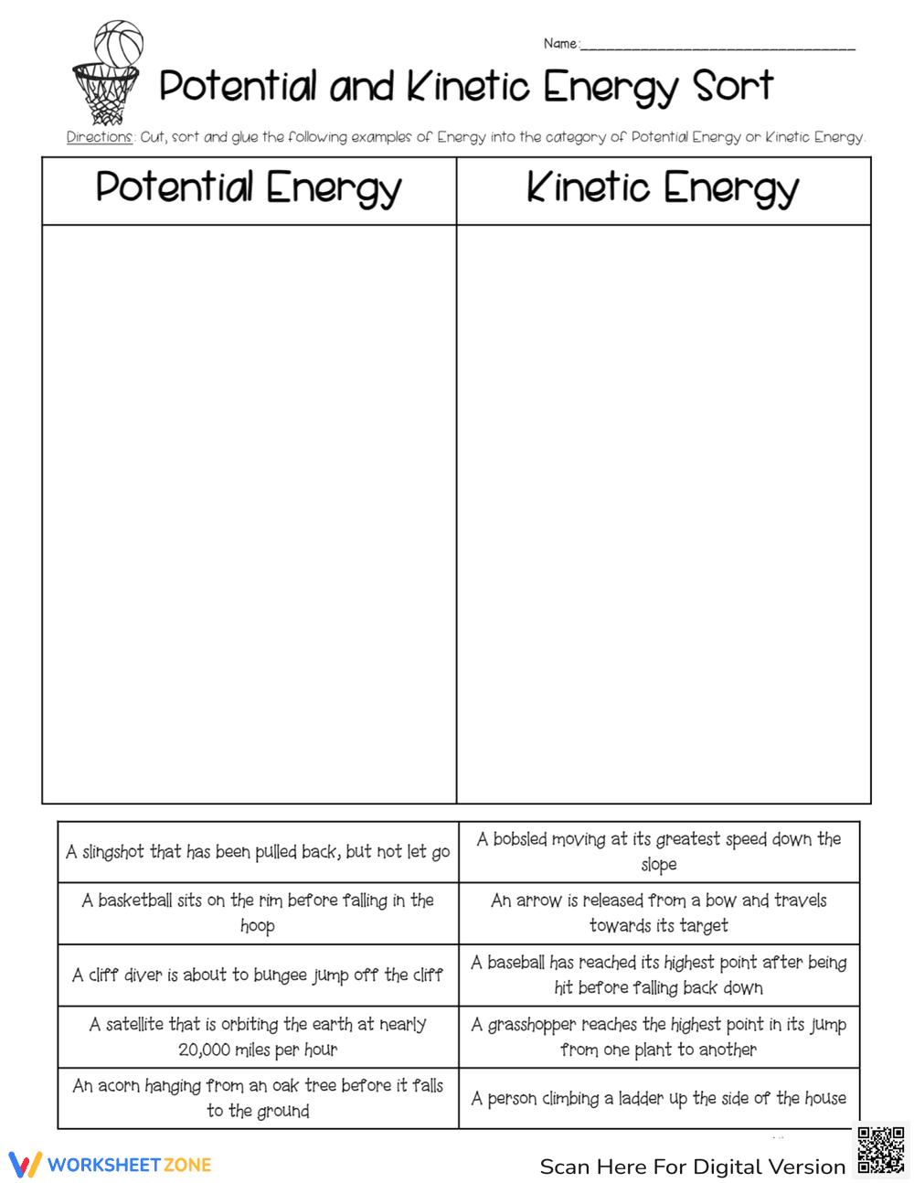 Potential and Kinetic Energy Sort - Page 1