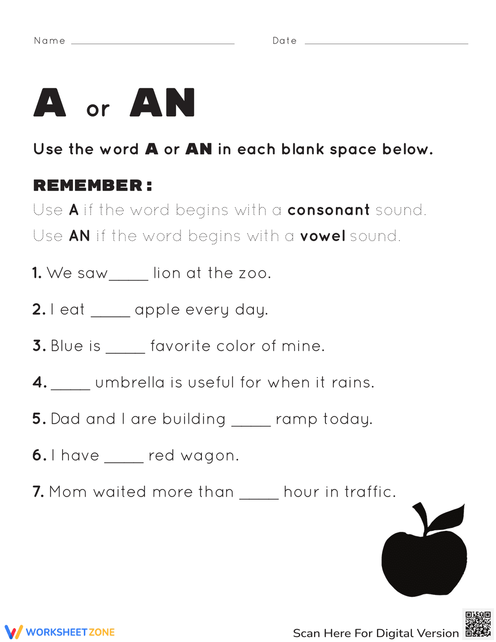 Using A or An Correctly Worksheet - Page 1