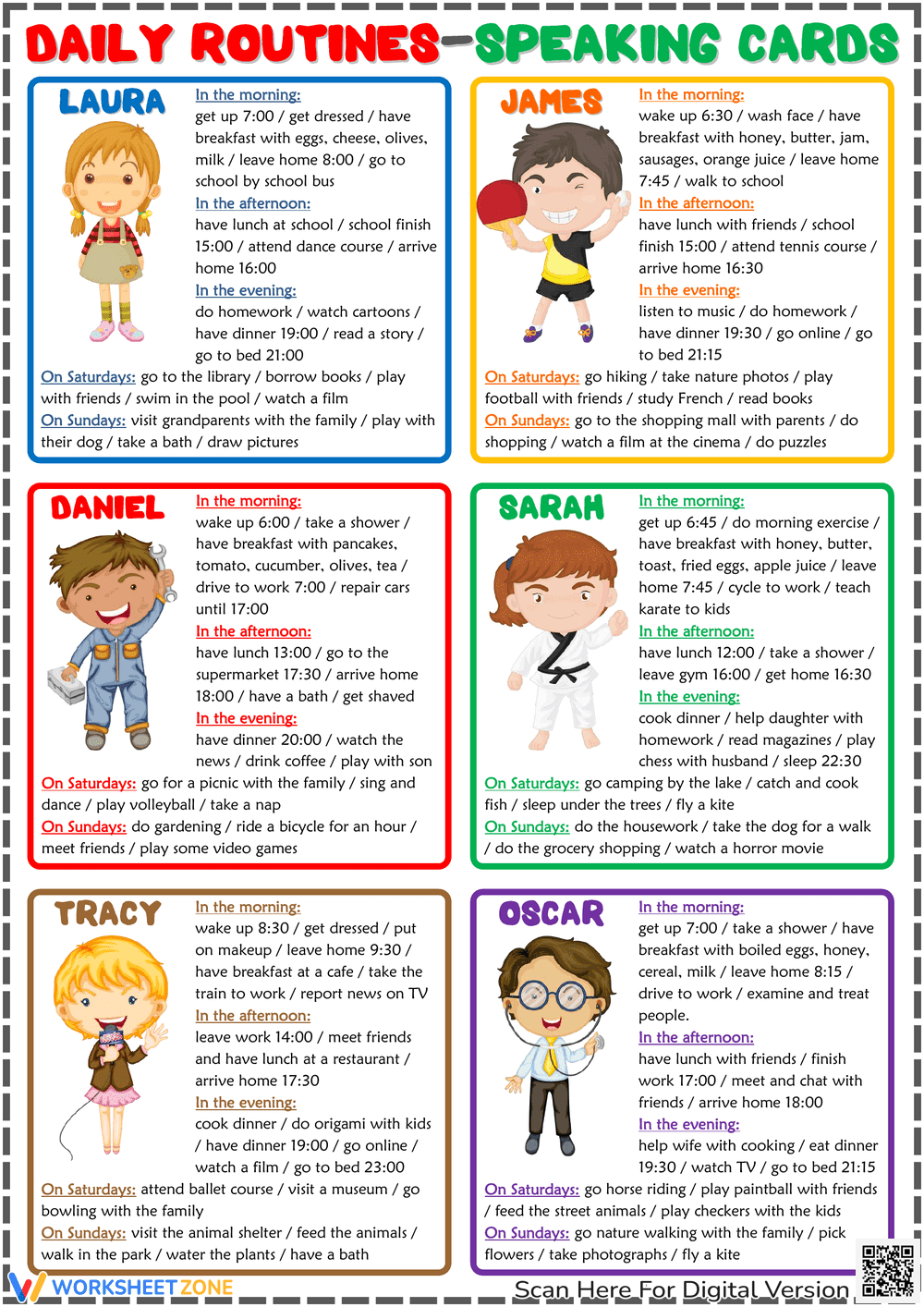 Daily Routines Speaking Activity Cards - Page 1
