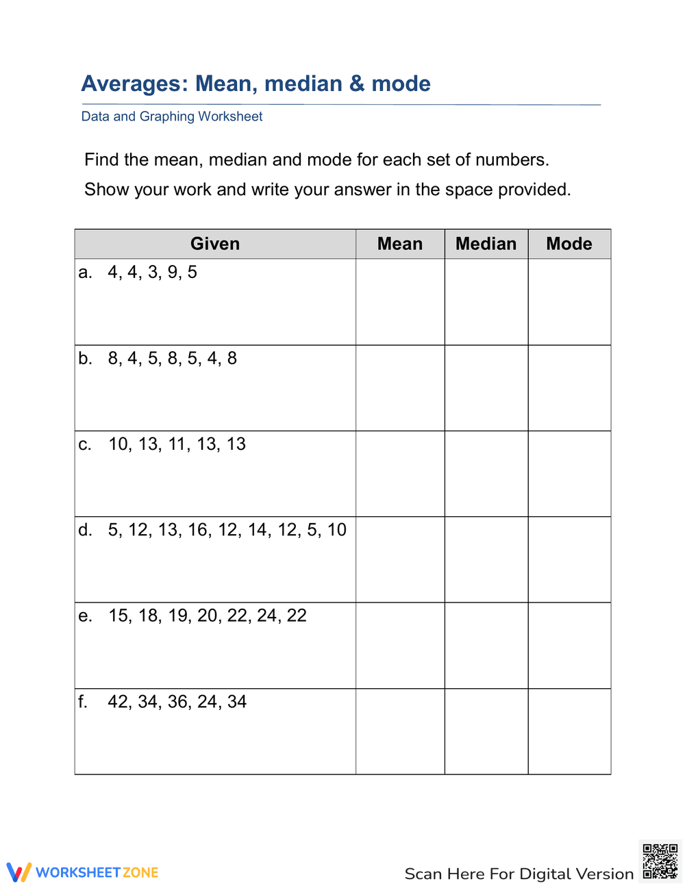 Calculating Averages: Mean, Median, Mode - Page 1