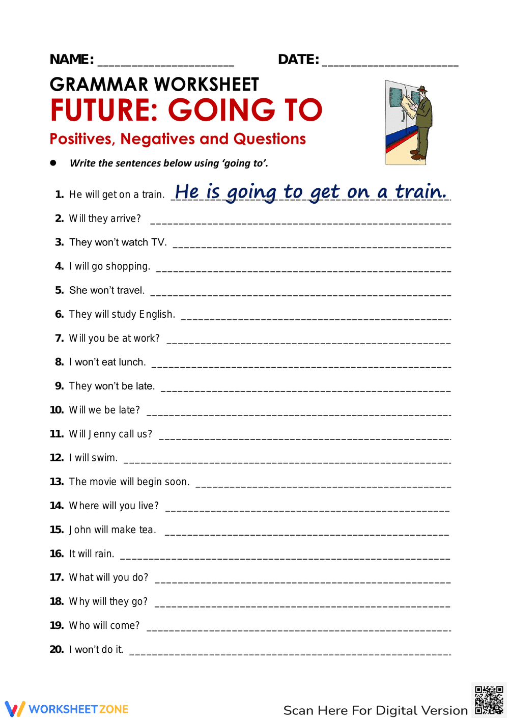 Future Tense Grammar Worksheet: Going To - Page 1