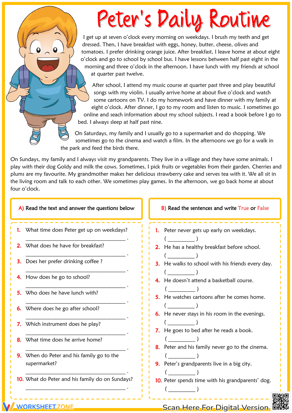 Daily Routines Reading Comprehension - Page 1