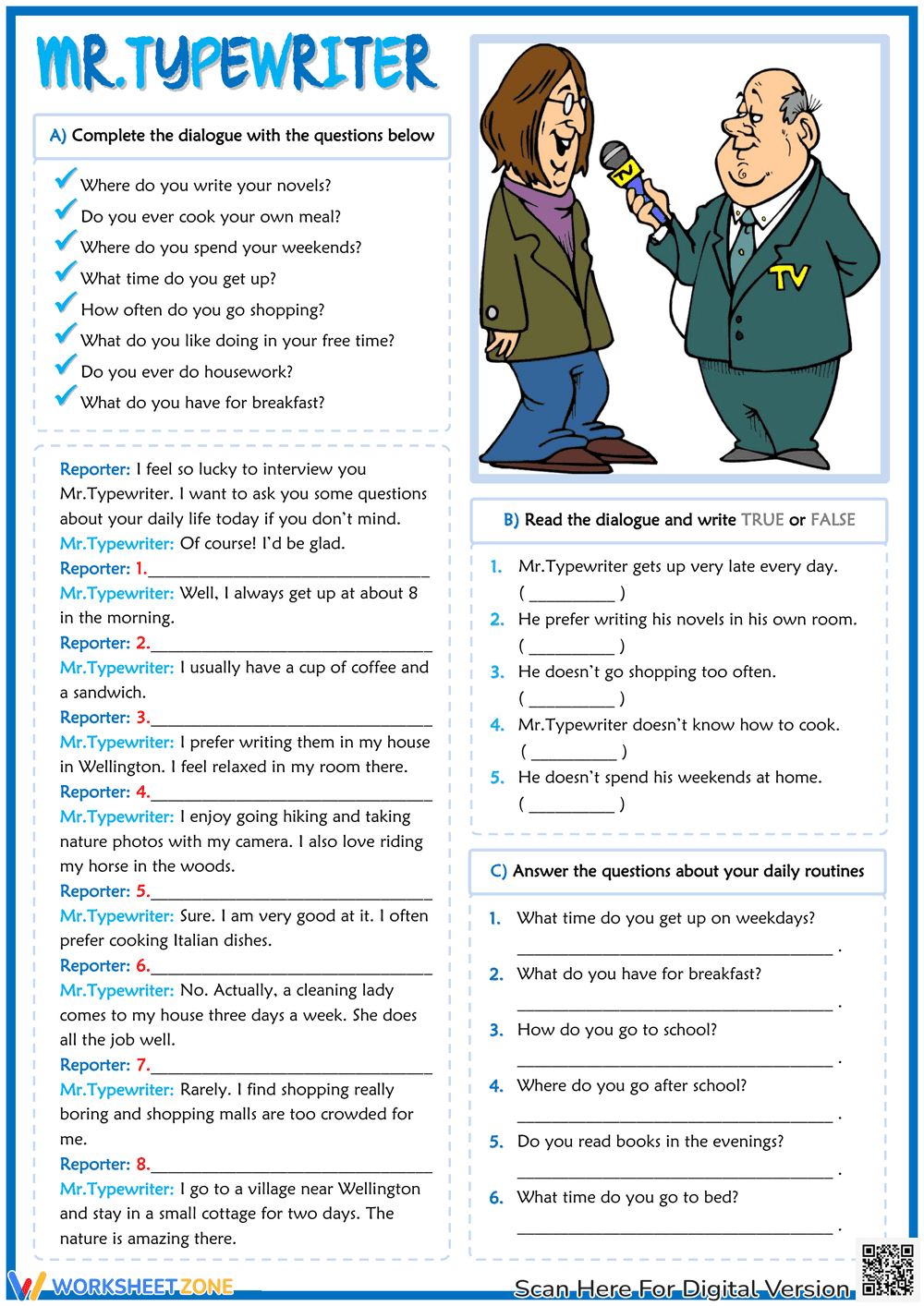 Learn English: Daily Routines Dialogue Comprehension Exercises - Page 1
