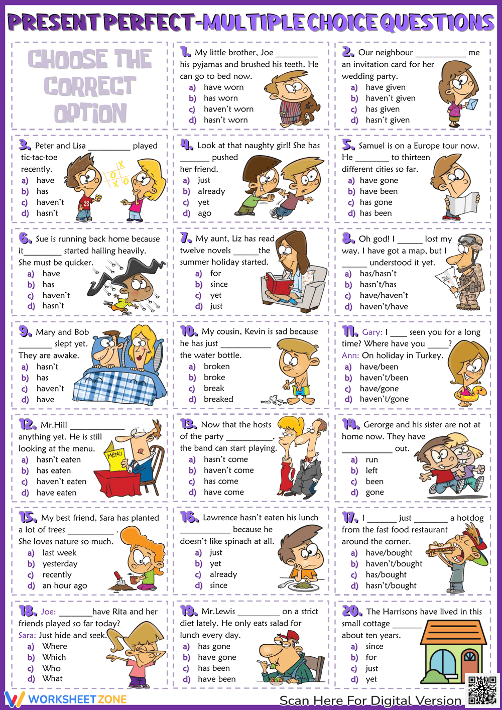 Multiple Choice: Present Perfect Tense ESL Questions - Page 1
