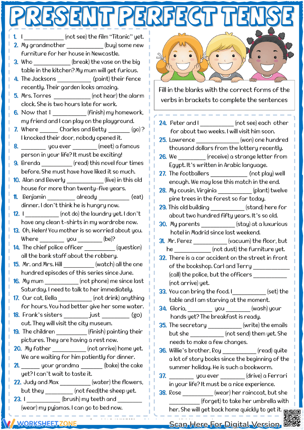 Gap Fill Exercise: Present Perfect Tense ESL - Page 1