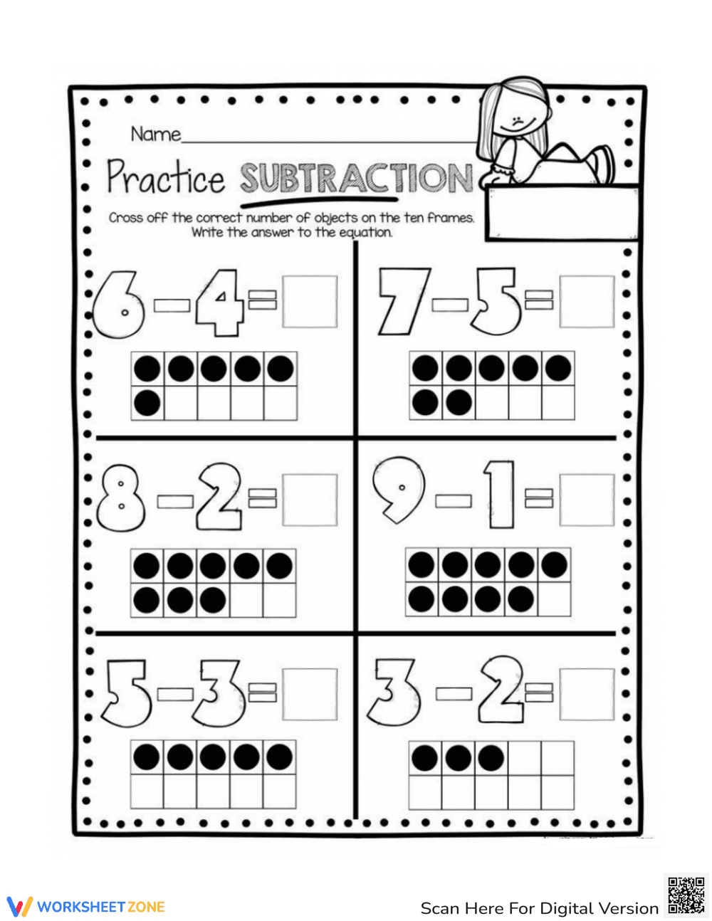 Ten Frame Subtraction: Practice Math Skills - Page 1