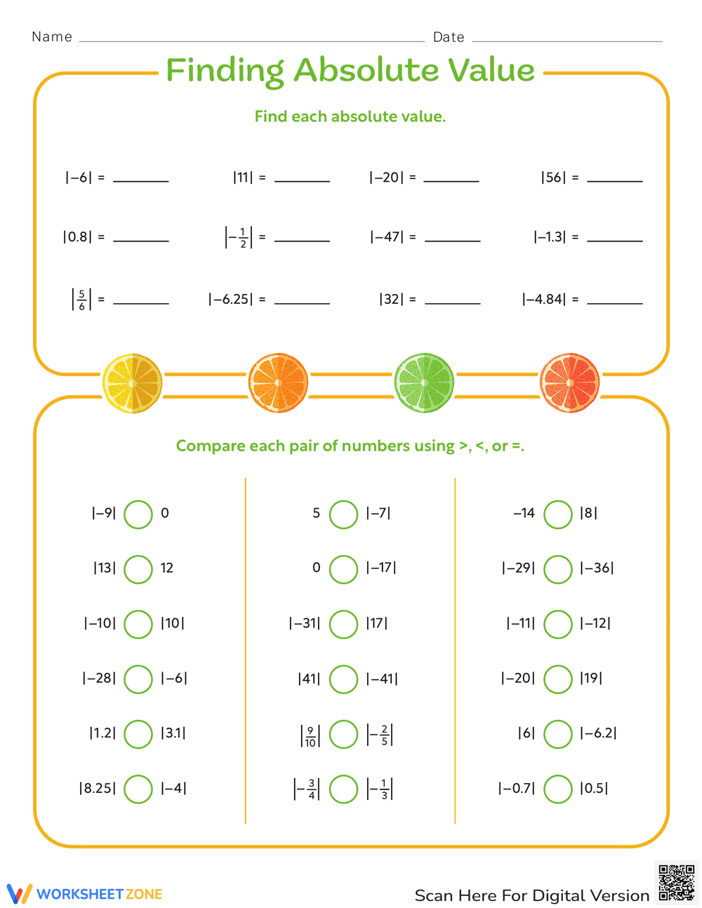 Finding Absolute Value Worksheet - Page 1