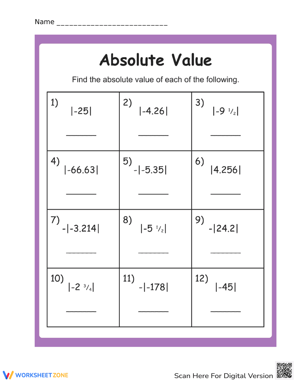 Advanced Absolute Value Practice - Page 1
