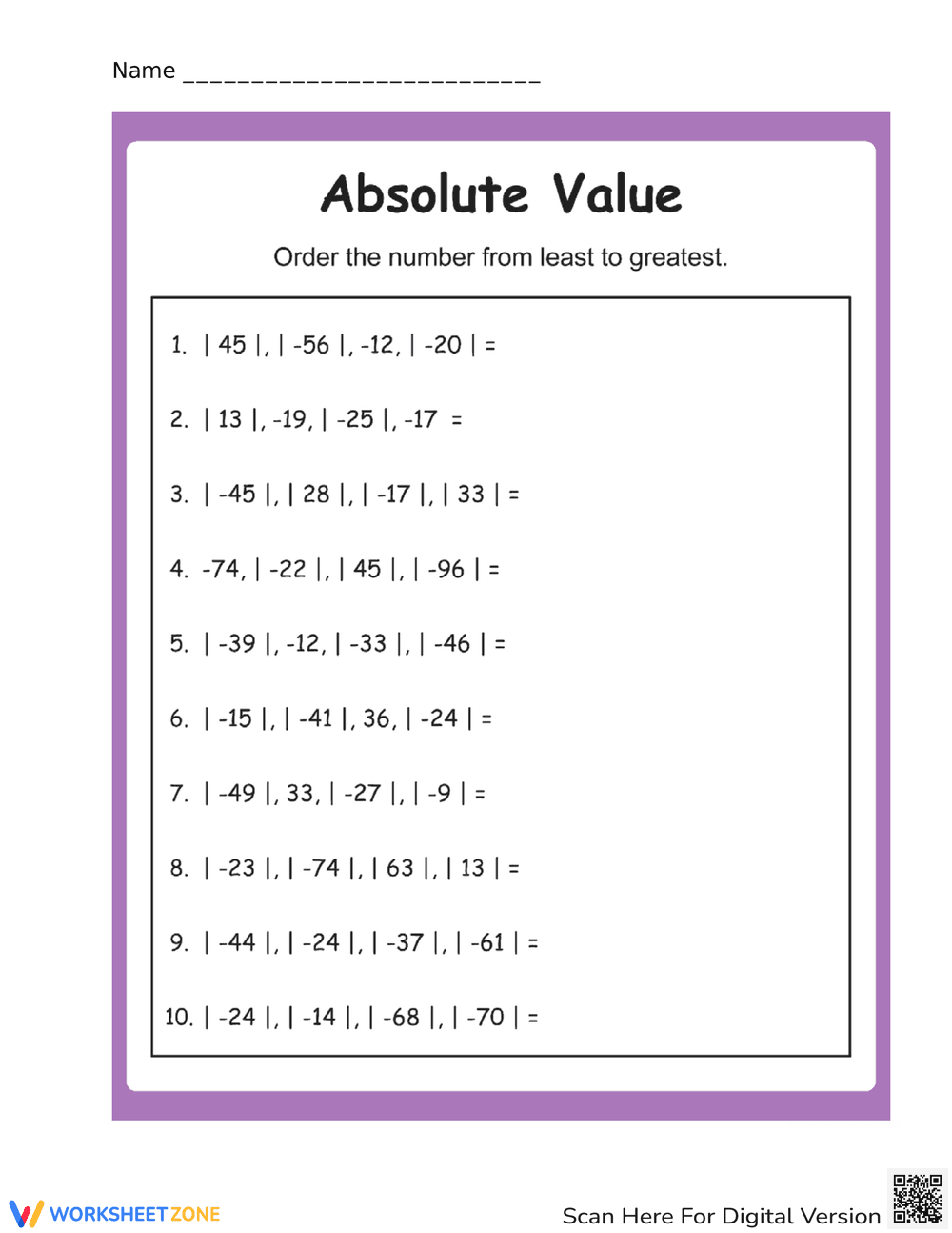 Practice with Absolute Value - Page 1
