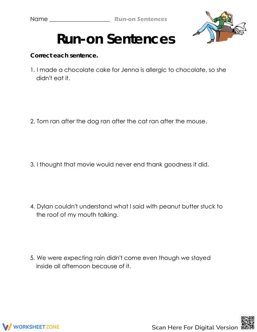 Identifying Run-on Sentences Practice - Page 1