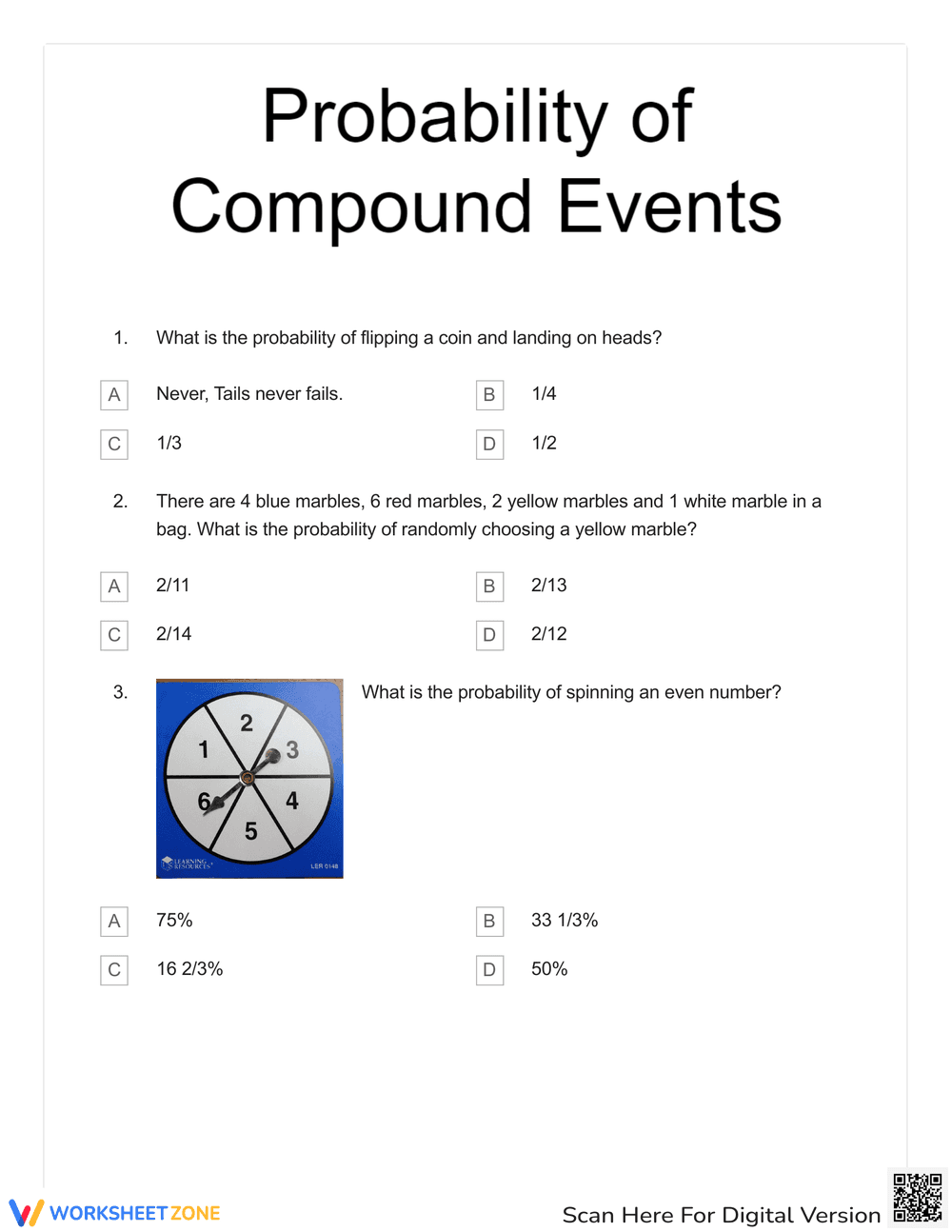 Test on Compound Events and Probability Concepts - Page 1