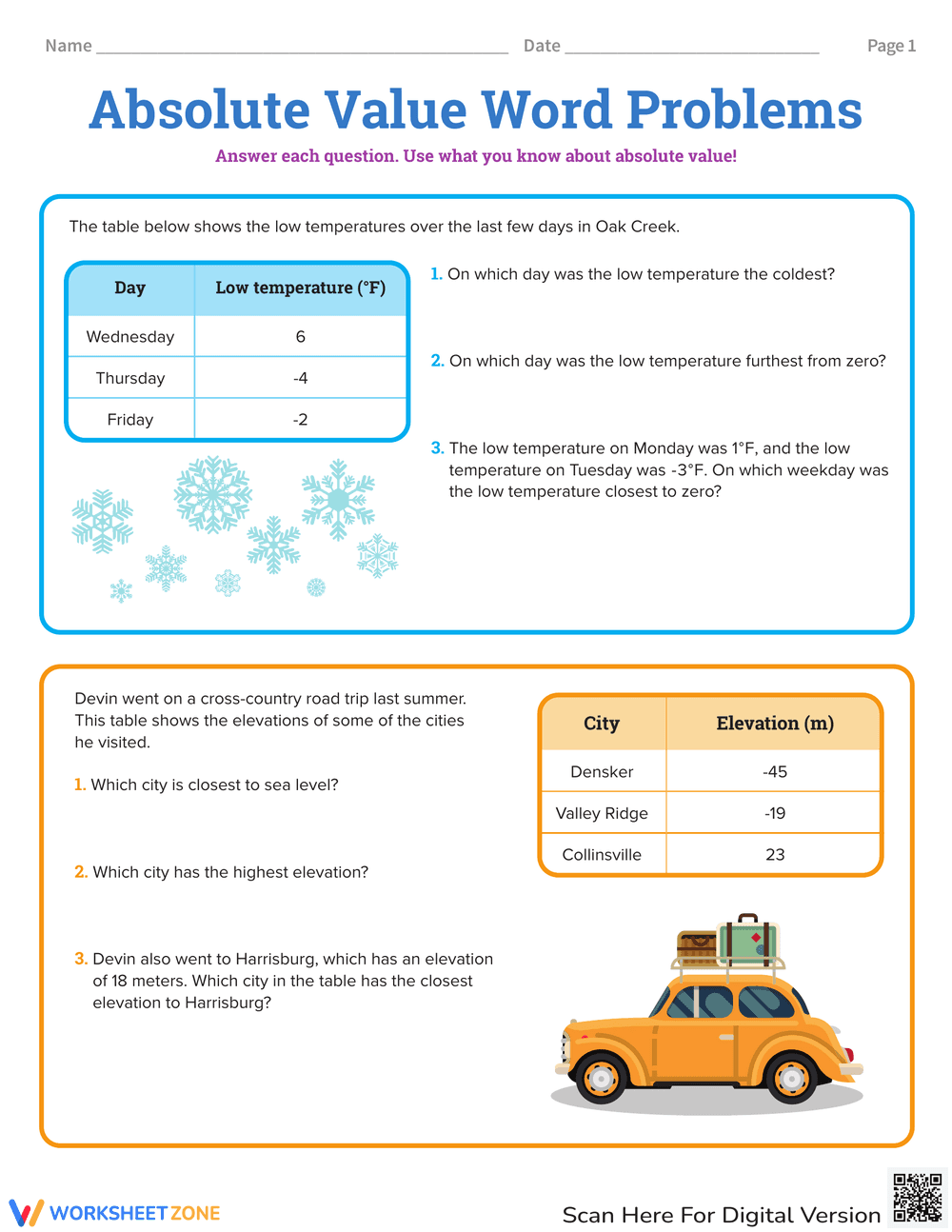 Solving Absolute Value Word Problems - Page 1