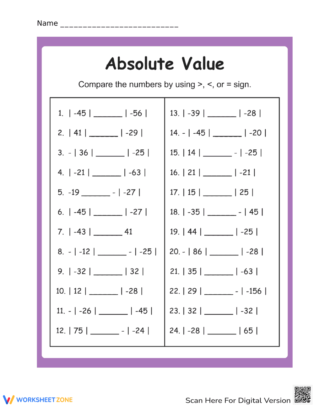 Learn Absolute Value with Practice Worksheet - Page 1