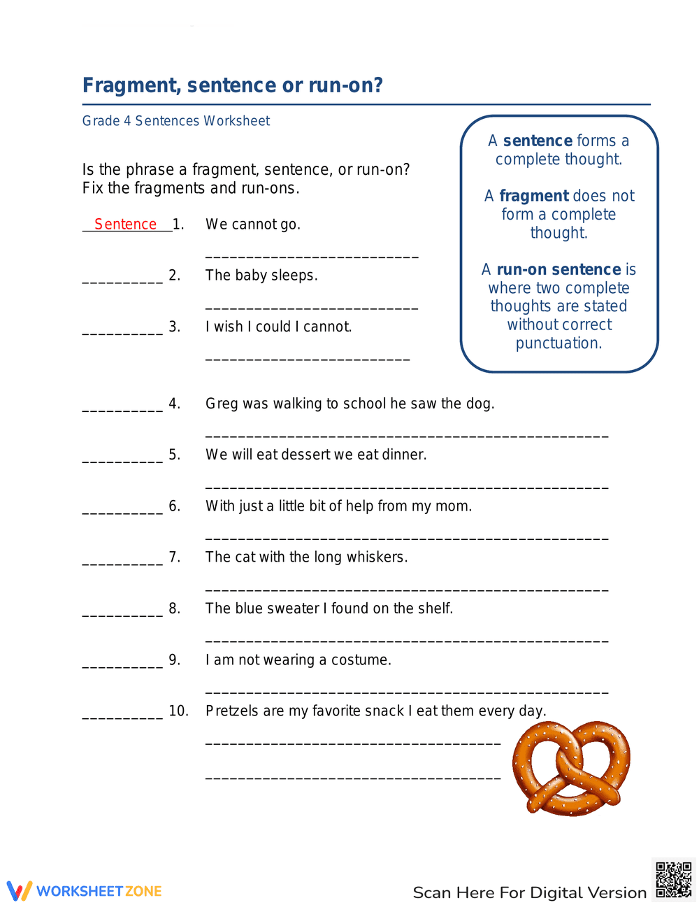 Fragment, Run-on, or Sentence Practice - Page 1