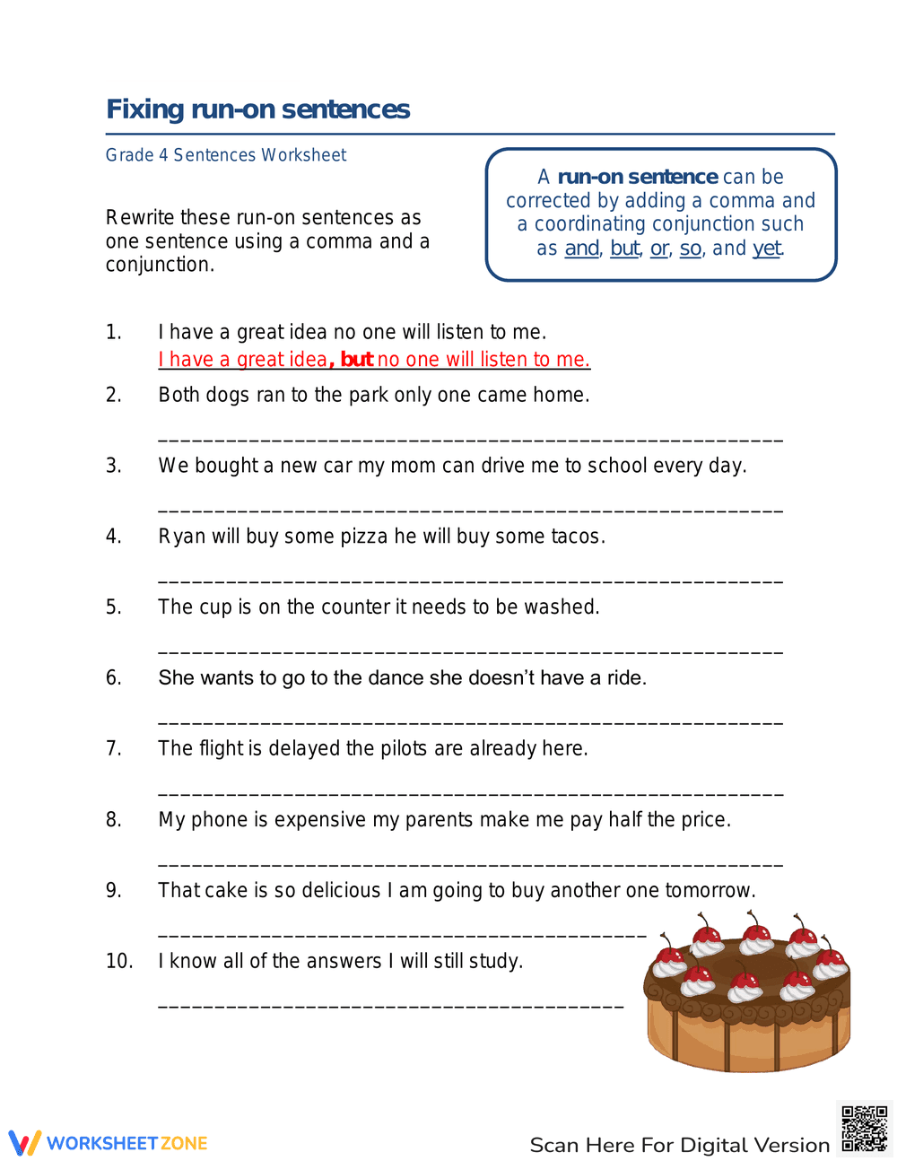 Fixing Run-on Sentences: Grammar Skills - Page 1