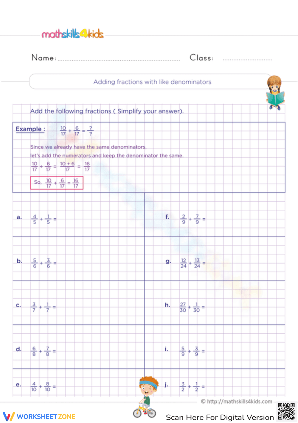 Adding fractions with like denominators - Page 1