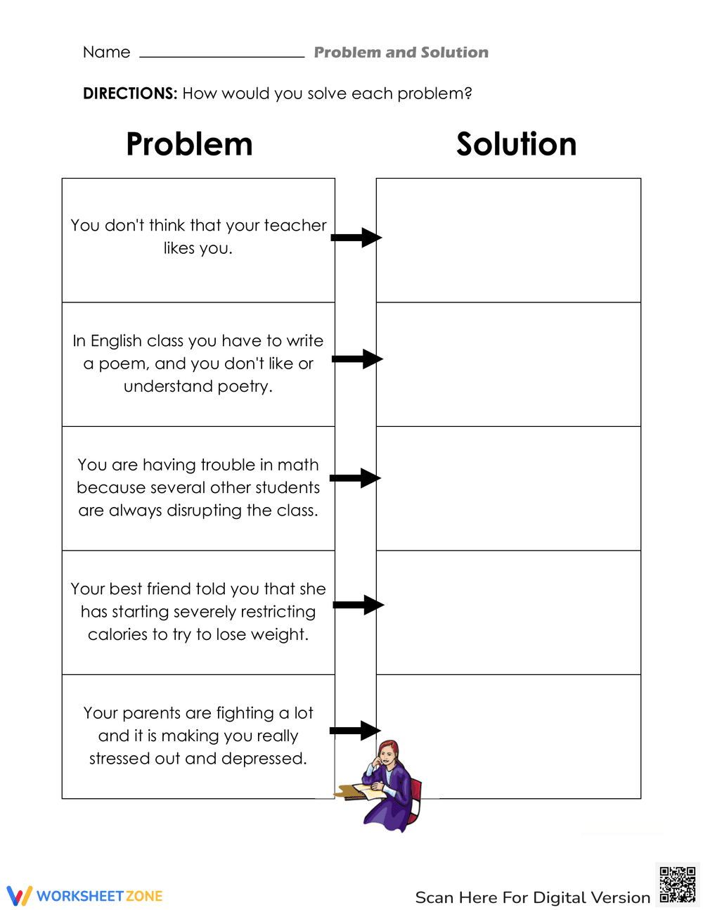 Problem and Solution Worksheet: Reading - Page 1
