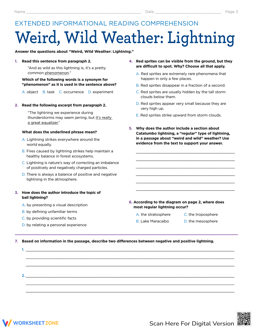 Weird and Wild Weather: Lightning Worksheet - Page 3