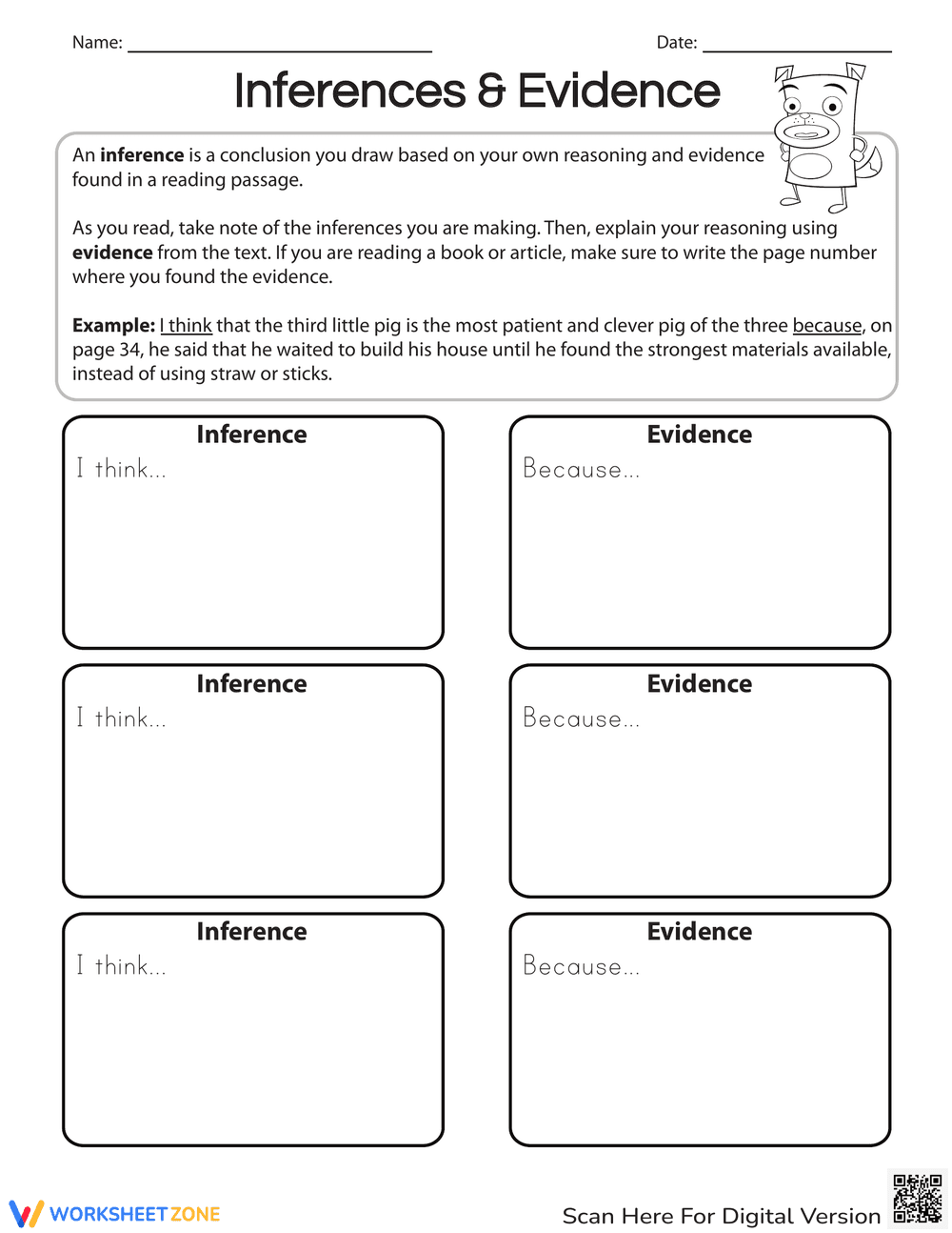 Inferences and Evidence Worksheet - Page 1