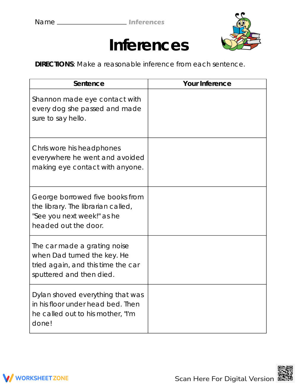Crafting Informed Inferences Worksheet for Comprehension - Page 1
