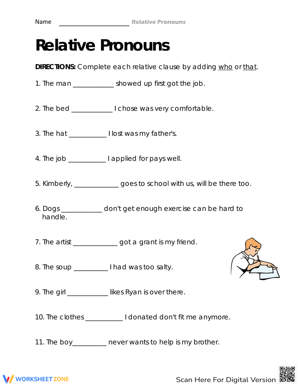 Who or That? A Grammar Usage Worksheet - Page 1