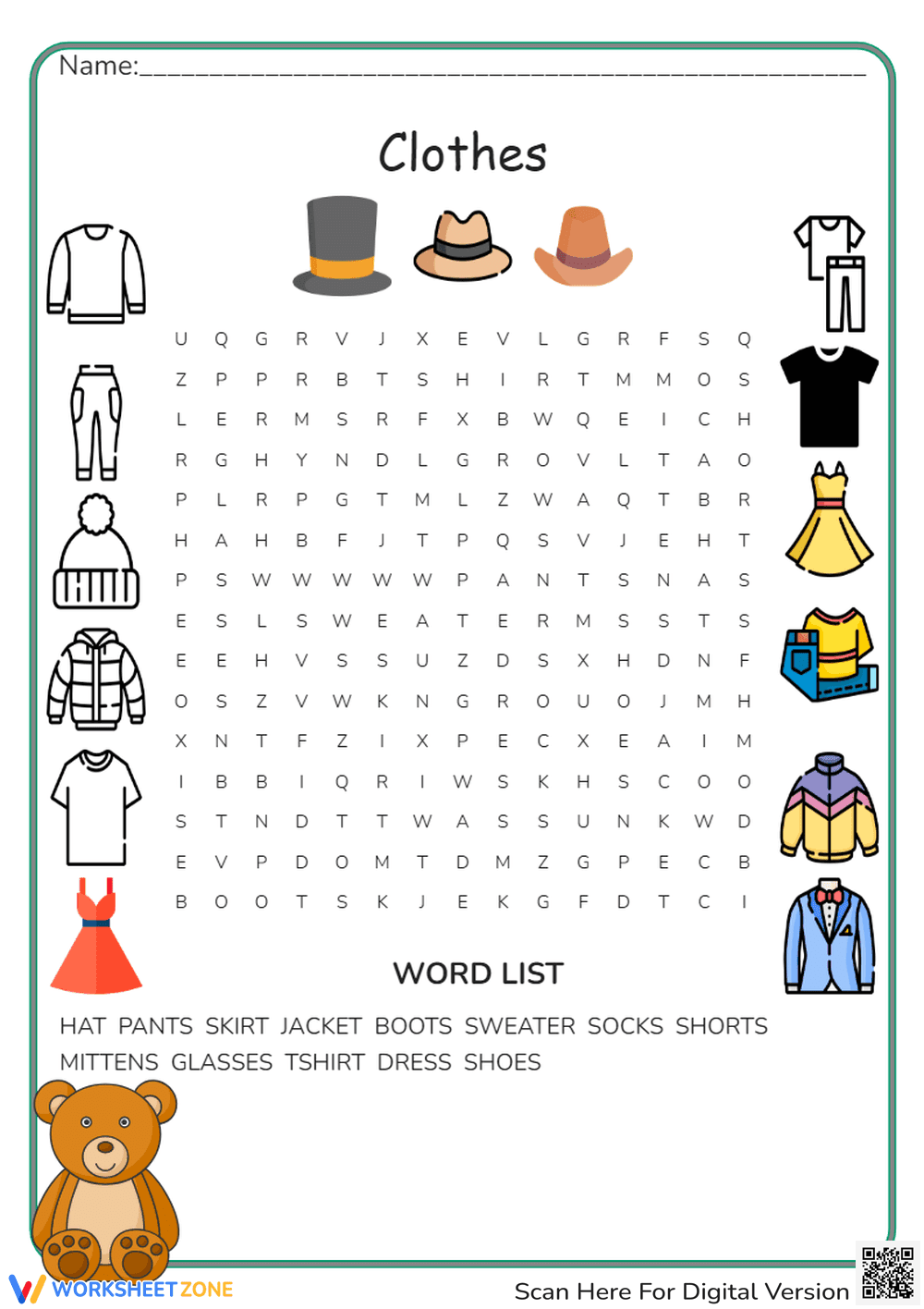 Clothes Word Search - Page 1