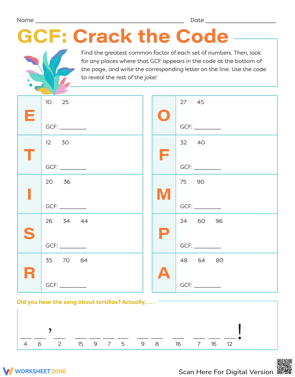 GCF Crack the Code Worksheet - Page 1