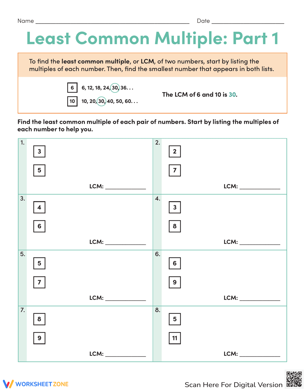 Least Common Multiple Part 1 - Page 1