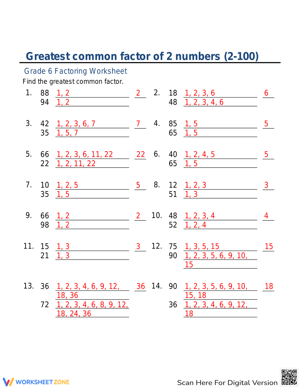 GCF of Two Numbers Worksheet - Page 2