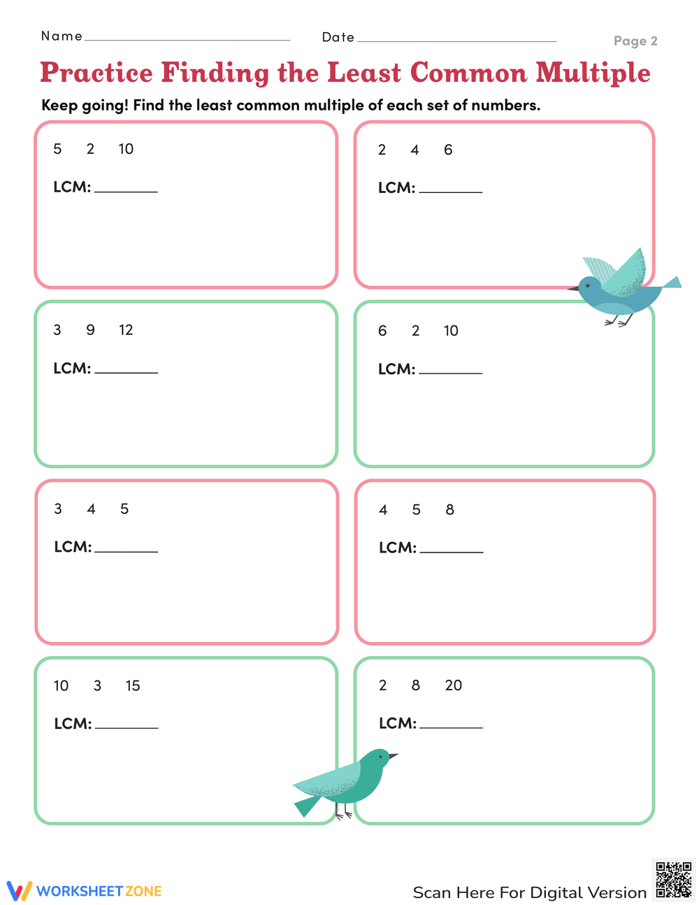Practice Finding Least Common Multiple - Page 2