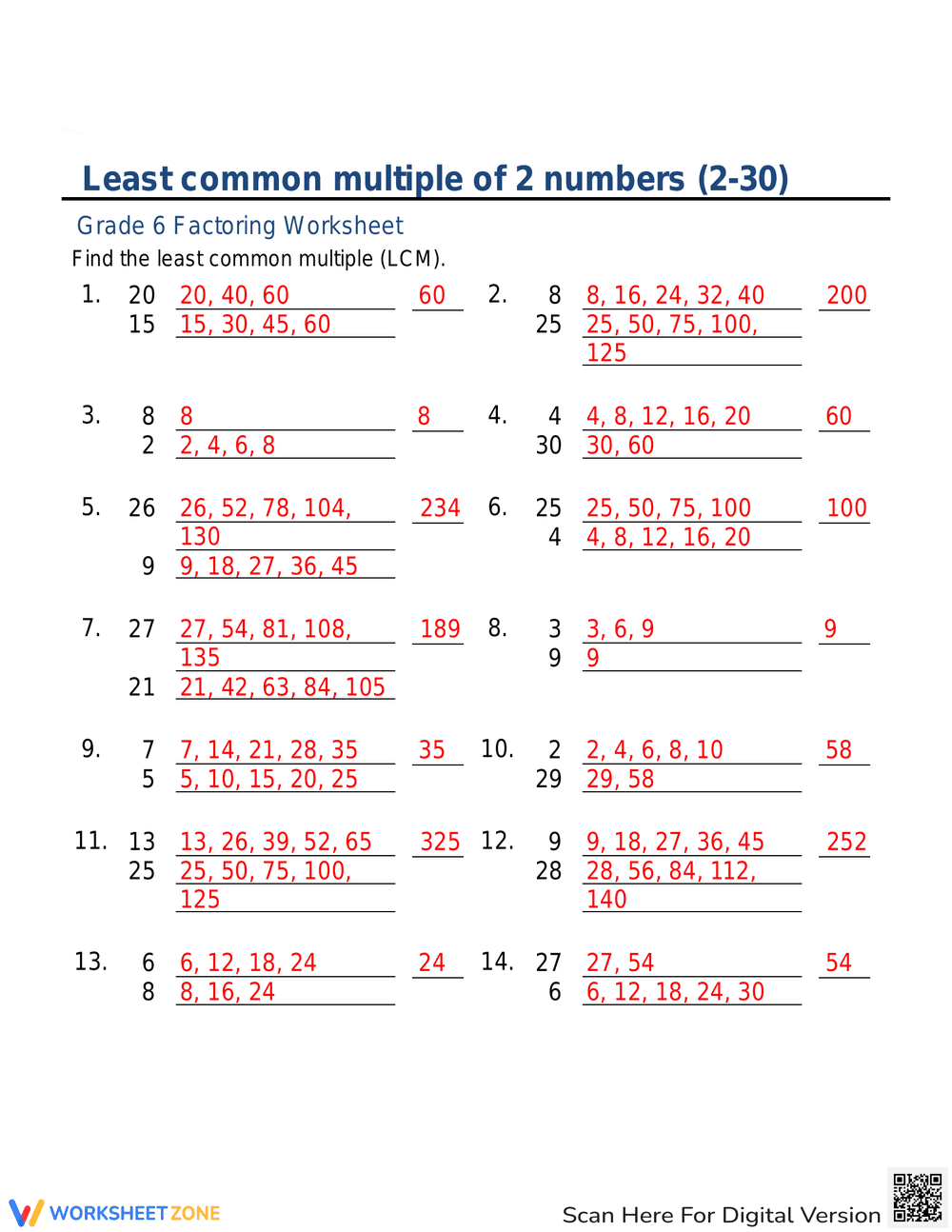 LCM of 2 Numbers Part 5 Worksheet - Page 2