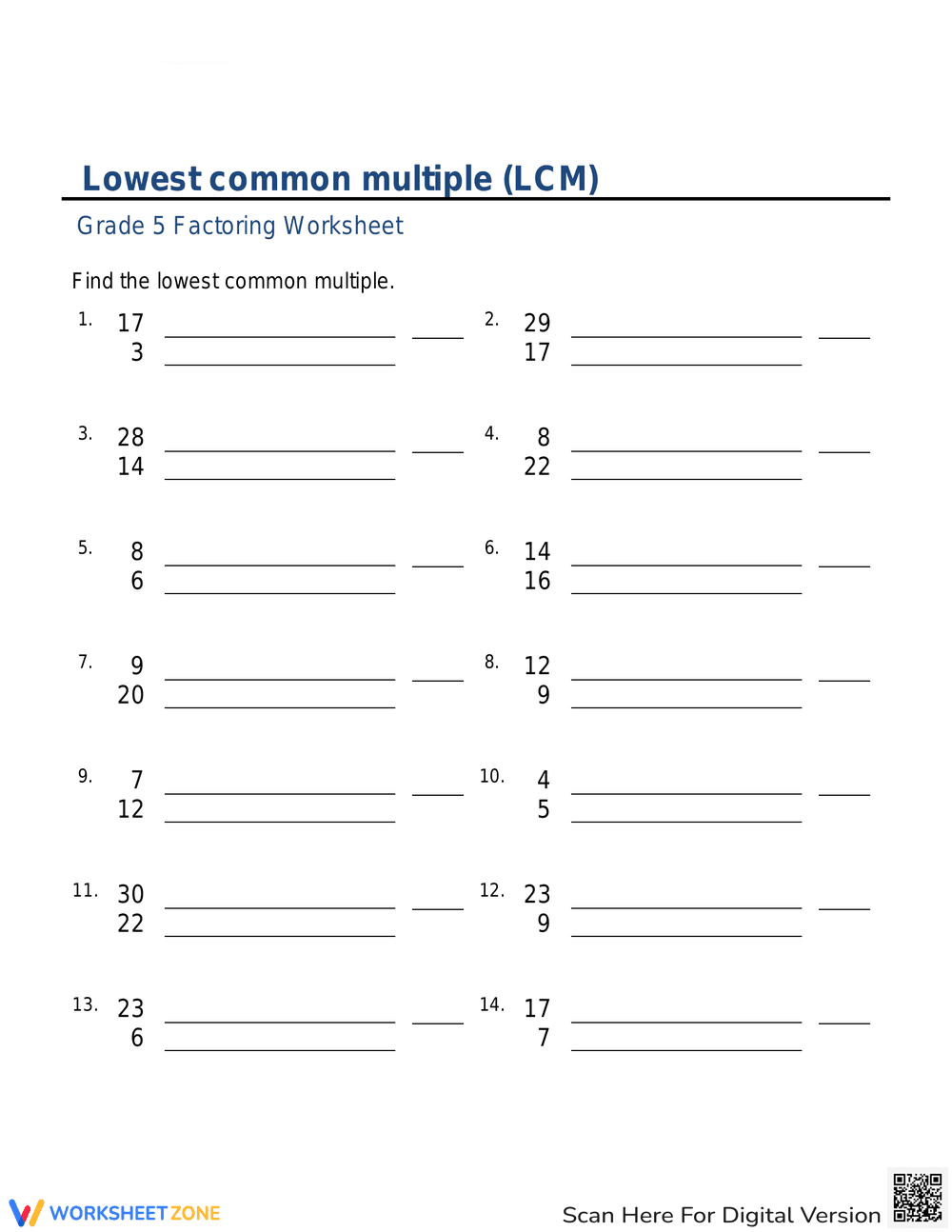 Lowest Common Multiple Practice Sheet - Page 1