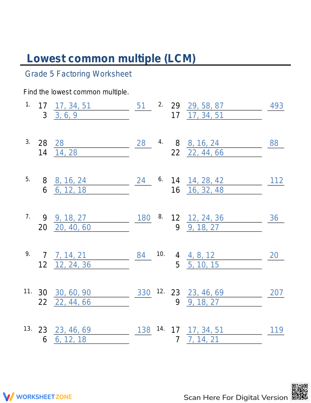 Lowest Common Multiple Practice Sheet - Page 2