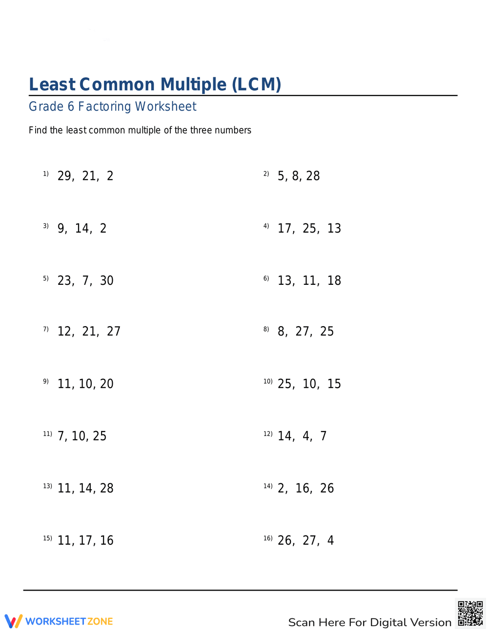 Practice Least Common Multiple with this Worksheet - Page 1