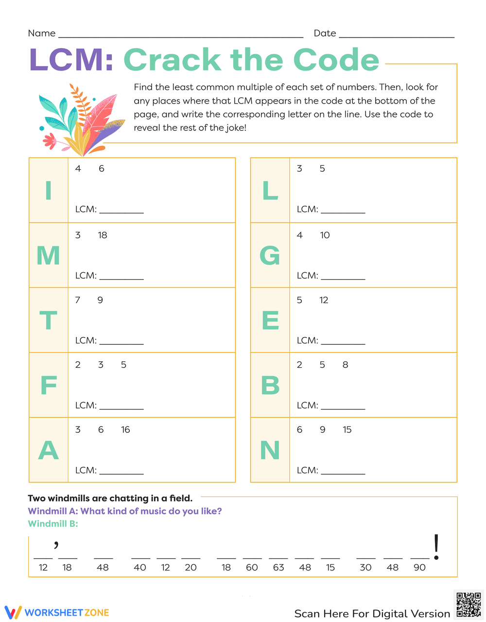 LCM: Crack the Code Worksheet - Page 1