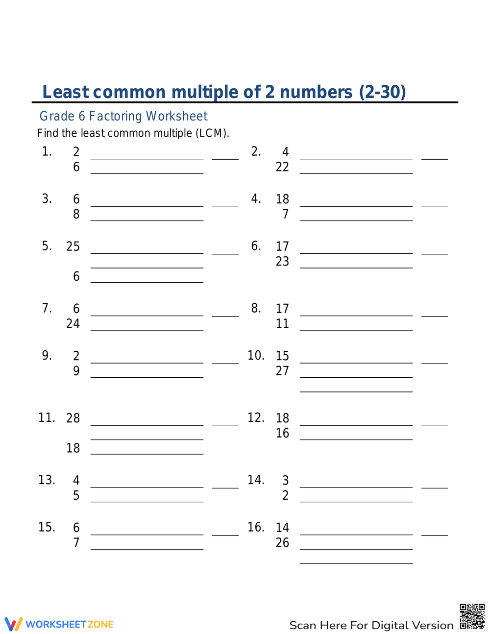 Learn Least Common Multiple of 2 Numbers - Page 1